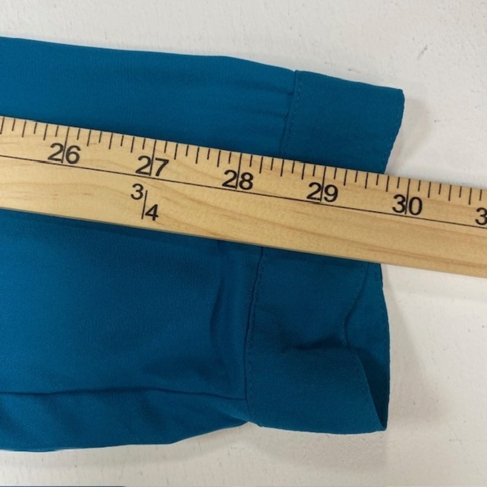 ANA A New Approach Teal Blue Studded Split Neck Blouse XL High Low Long Sleeve - Picture 8 of 9